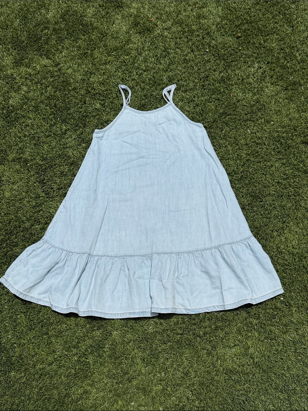 love, Fire Light Blue Ruffle-Hem Denim Sundress